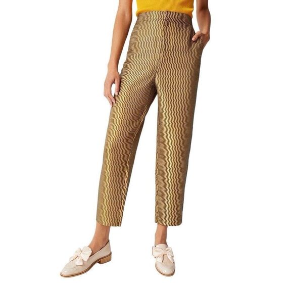 Anthropologie LP Maeve Melyssa Jacquard Trousers Pants Gold Chevron Evening - Picture 1 of 8